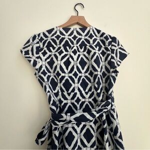 Lilly Pulitzer Wrap Dress Blue Bamboo Motif Cap Sleeve Size 8 Silk Rare Vintage